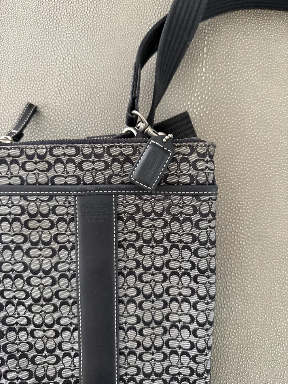 Coach Signature Shoulder Bag Crossbody Black Gray Canvas 5a